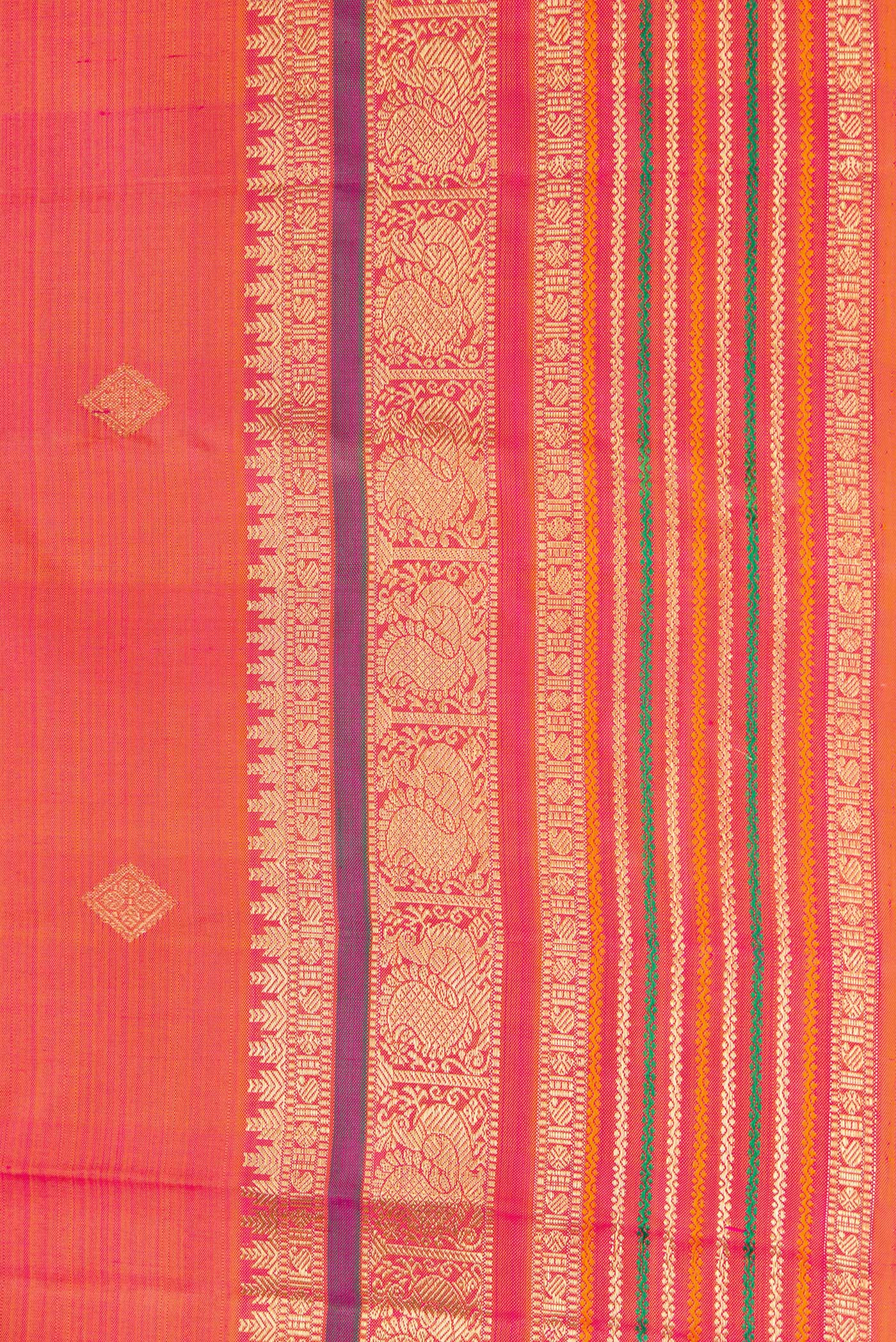Pure Silk Pure Zari Pink with Orange Color Kanchipuram Saree - Image 3