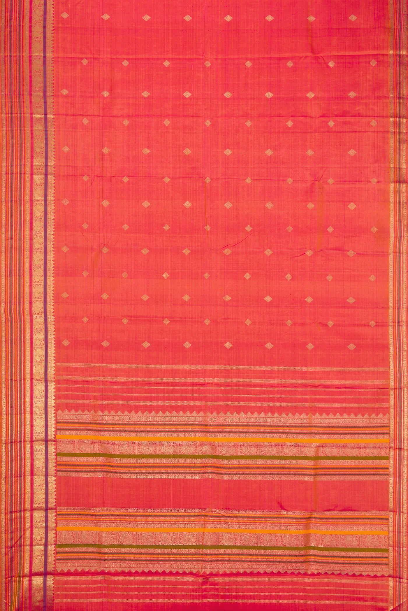 Pure Silk Pure Zari Pink with Orange Color Kanchipuram Saree - Image 6