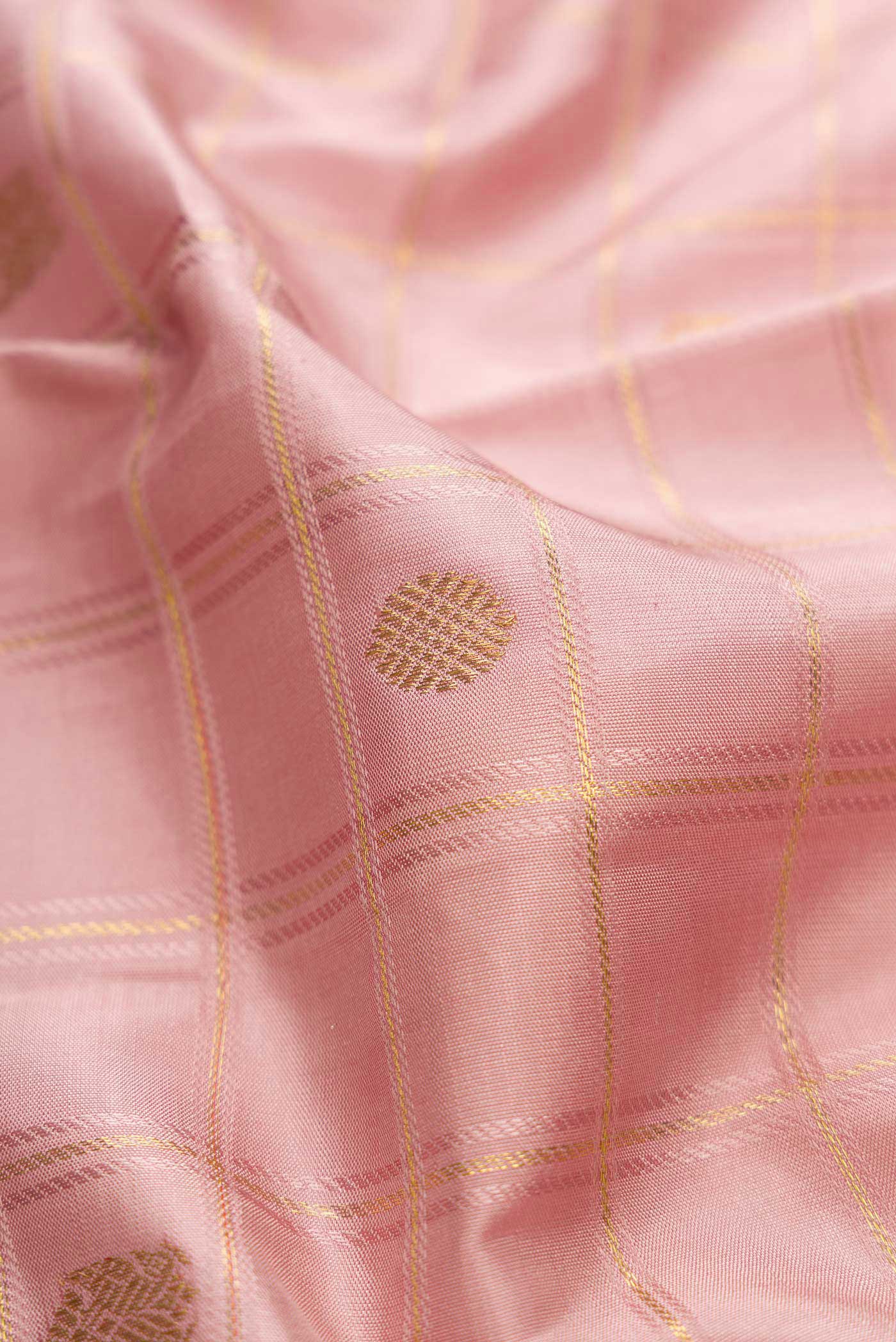 Pure Silk Pure Zari Rose Gold Dual Tone Kanjivaram Saree - Image 3
