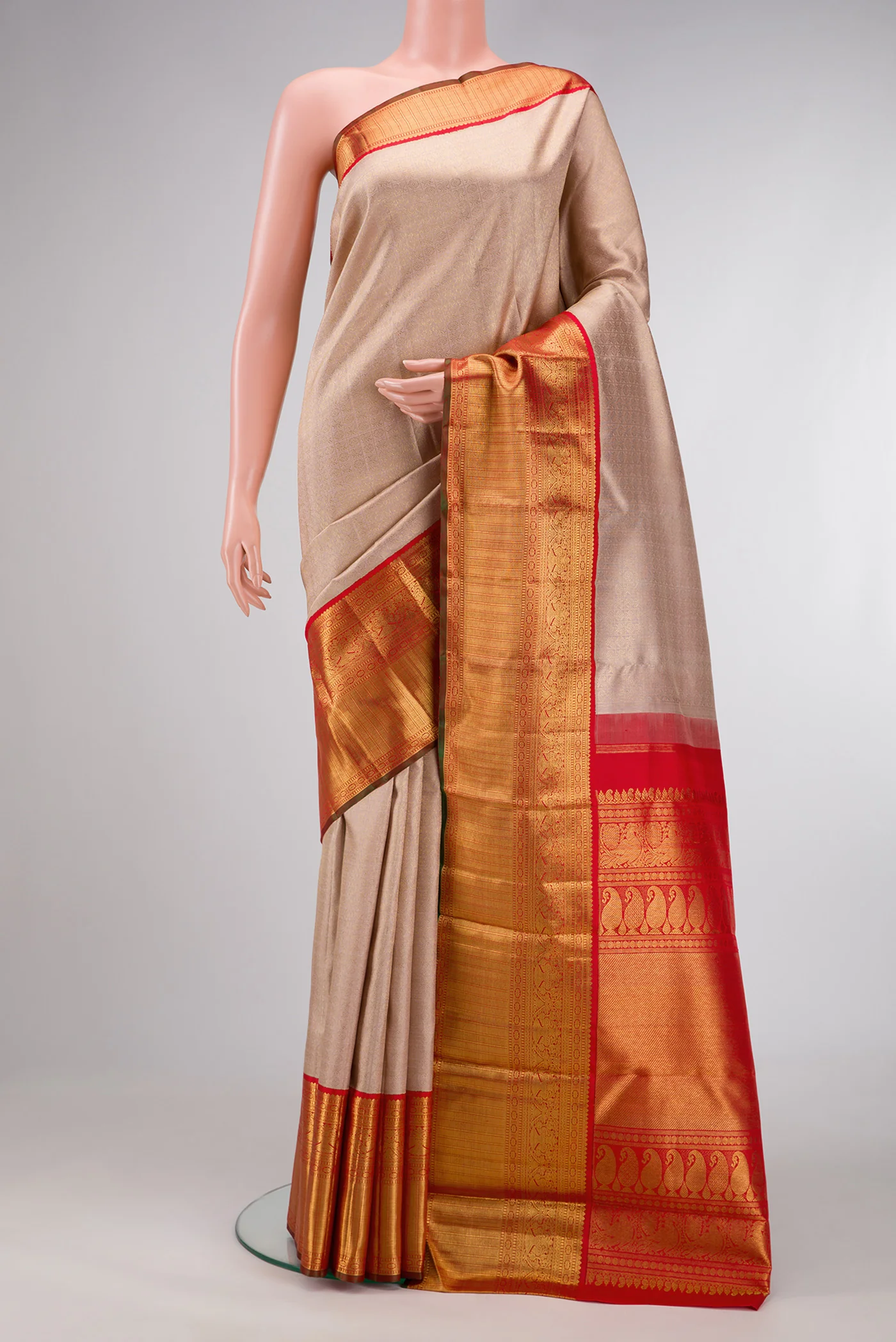 Pure Silk Pure Zari Rose Gold Kanjivaram Saree