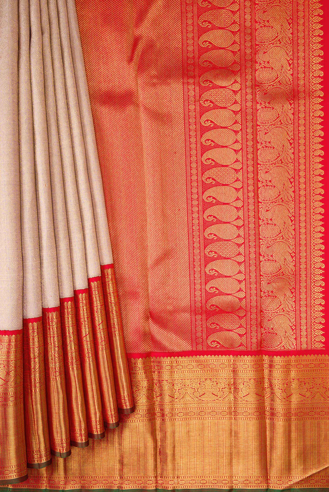 Pure Silk Pure Zari Rose Gold Kanjivaram Saree - Image 4