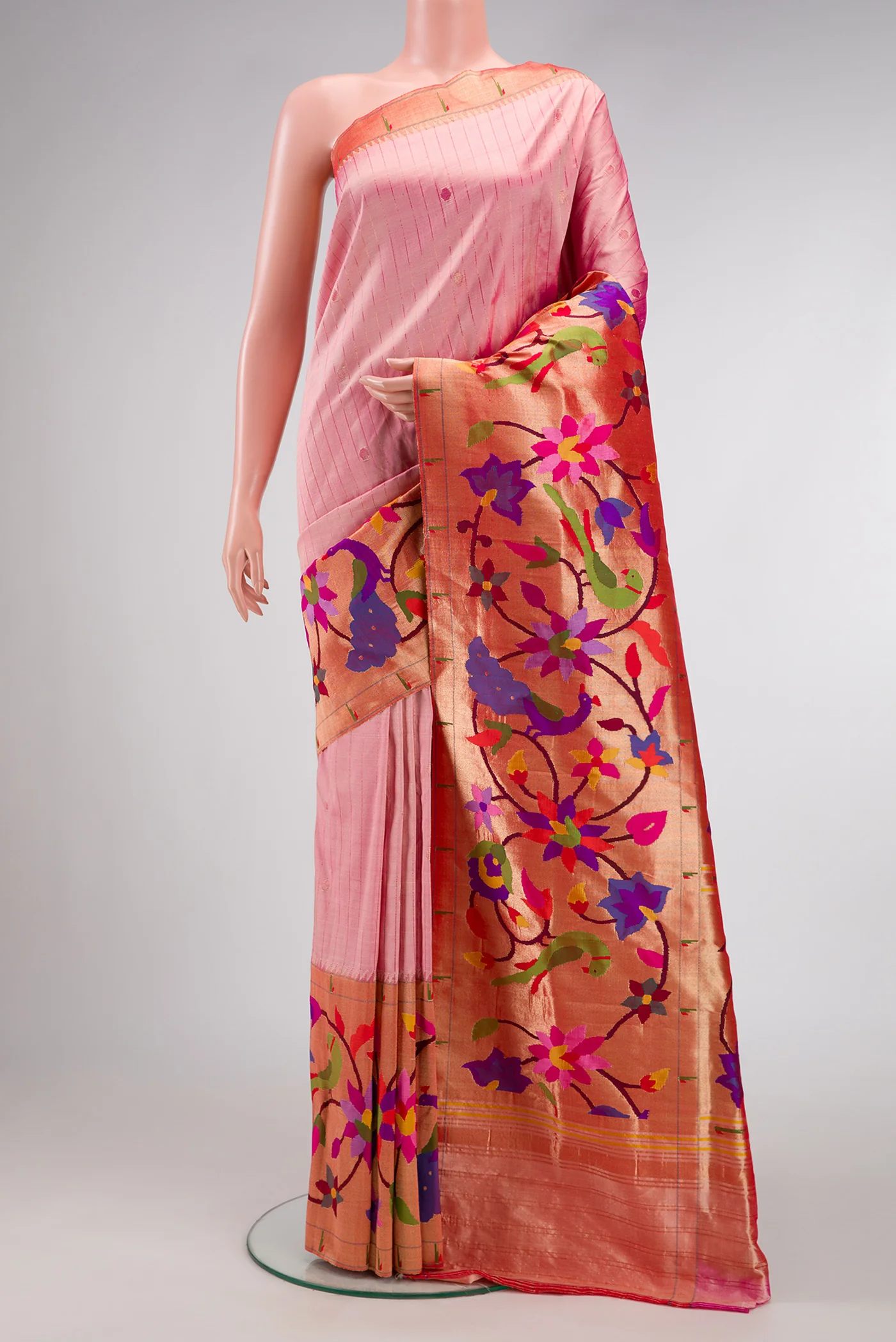 Pure Silk Pure Zari Rose pink Paithani Saree