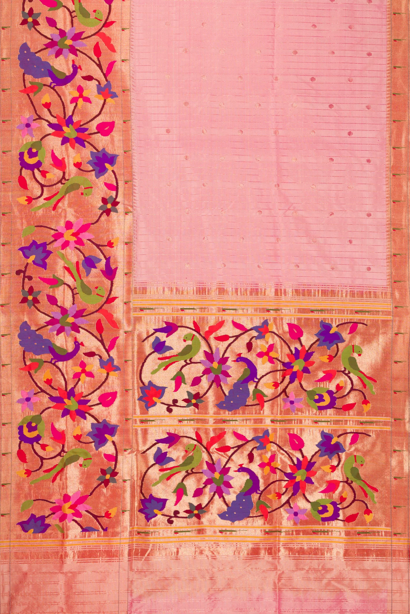 Pure Silk Pure Zari Rose pink Paithani Saree - Image 6