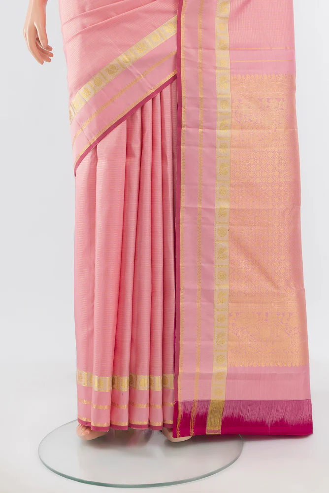 Rose pink Kanjivaram Silk Saree - Image 3