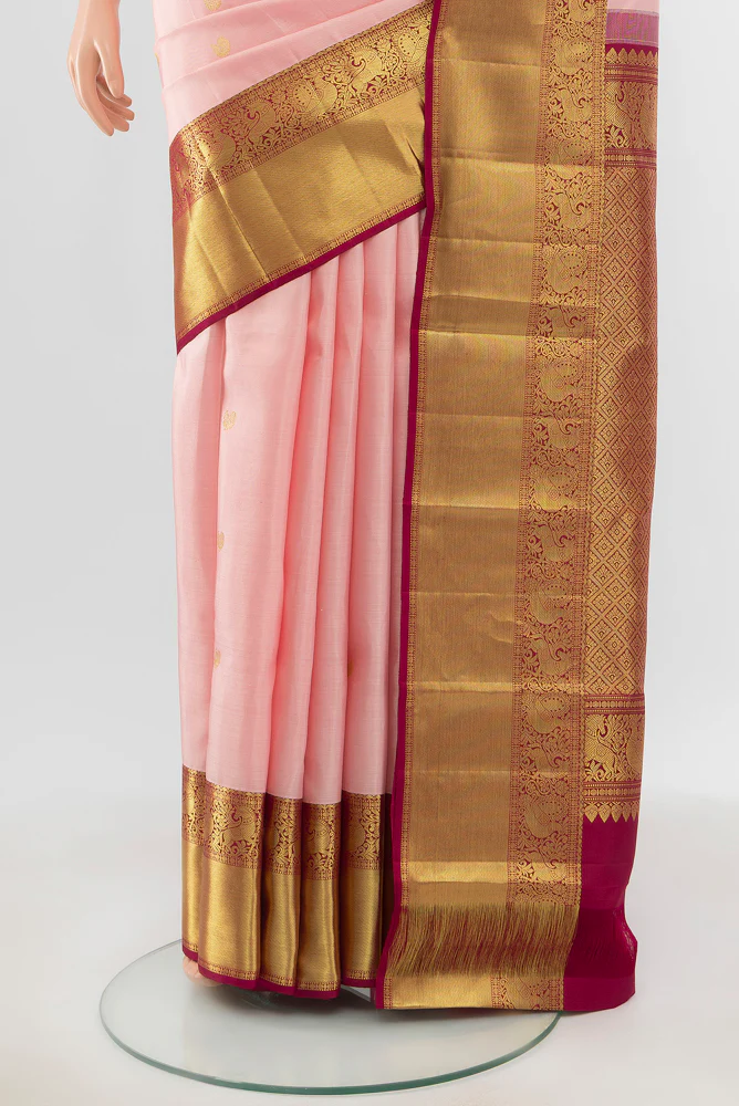 Rose pink Kanjivaram Silk Saree - Image 3