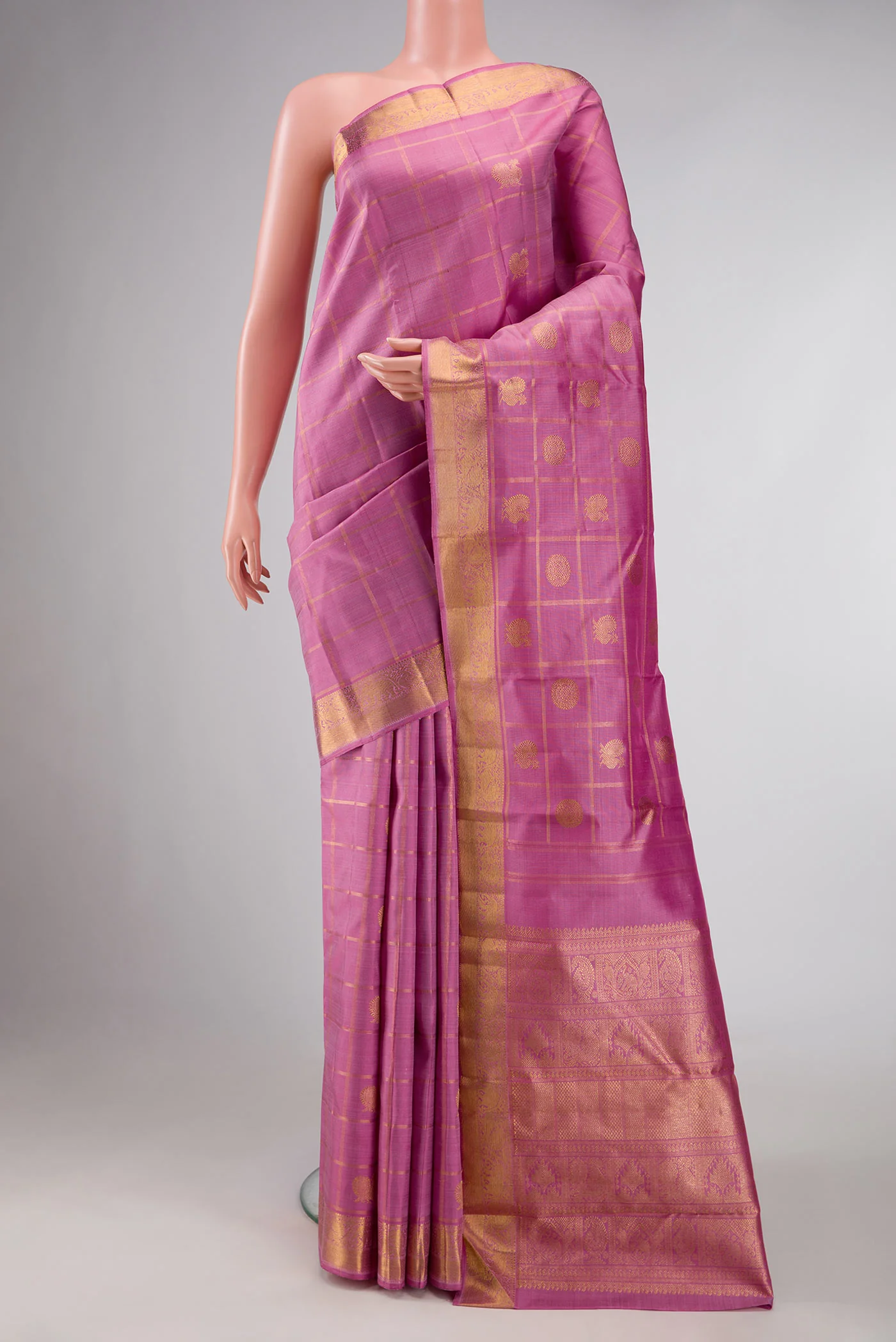 Pure Silk Pure Zari Rose pink Dual Tone Kanjivaram Saree