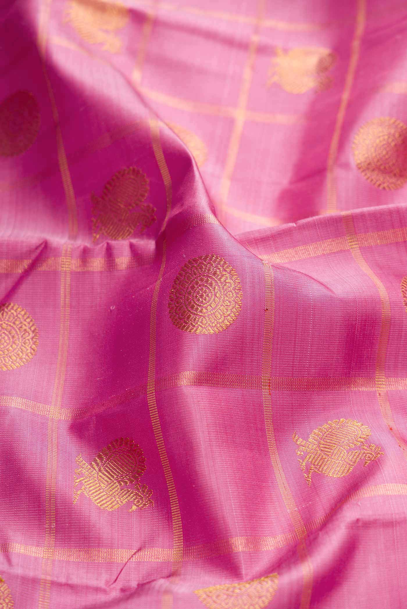 Pure Silk Pure Zari Rose pink Dual Tone Kanjivaram Saree - Image 2