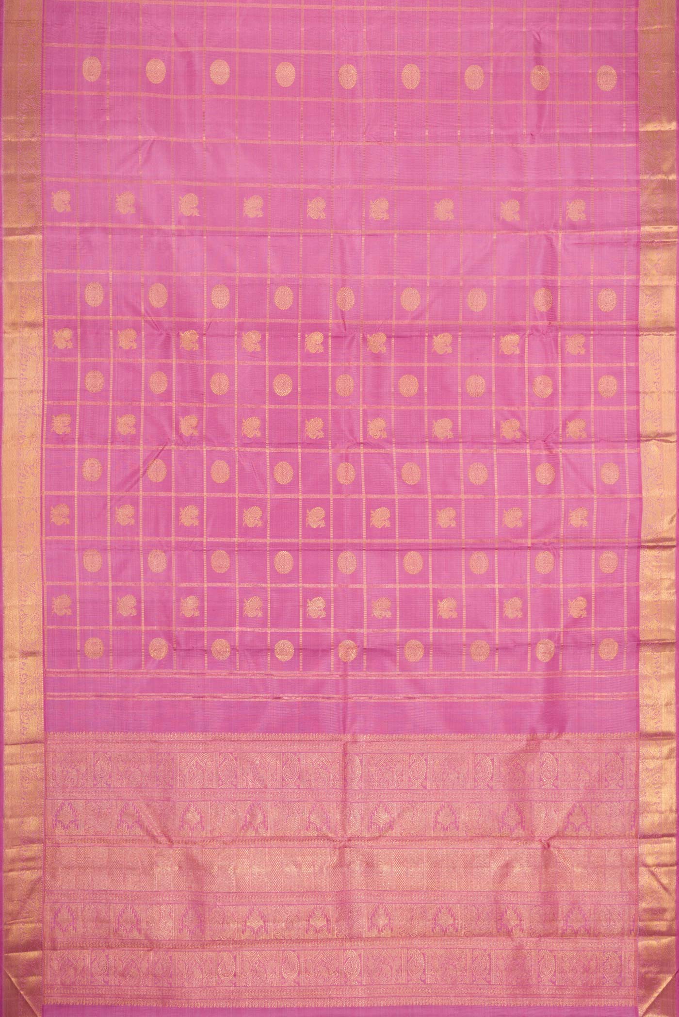 Pure Silk Pure Zari Rose pink Dual Tone Kanjivaram Saree - Image 6