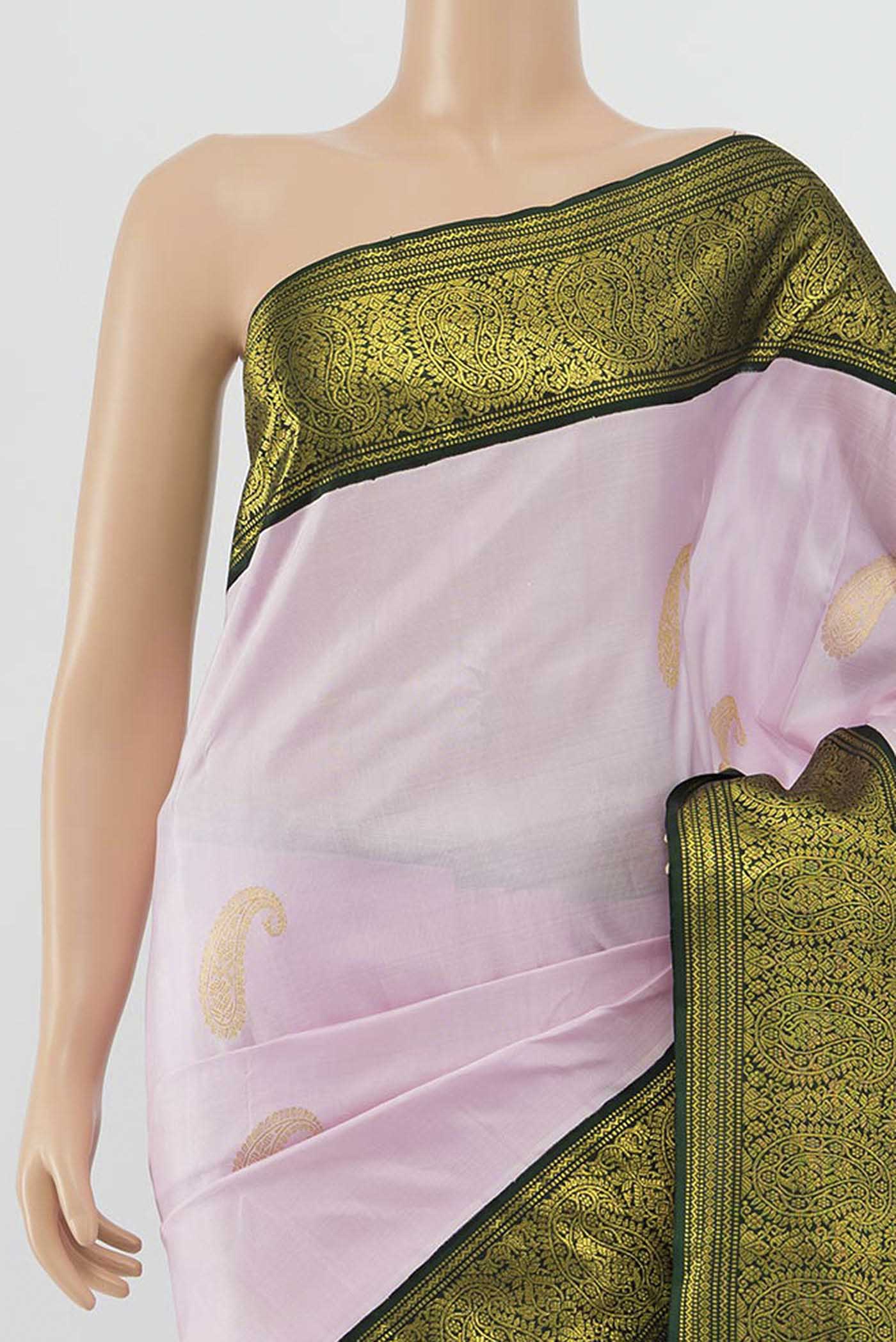 Pure Silk Pure Zari Rose pink Kanjivaram Saree - Image 2