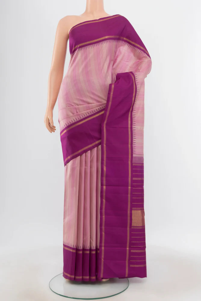 Pure Silk Pure Zari Rose pink Kanjivaram Saree