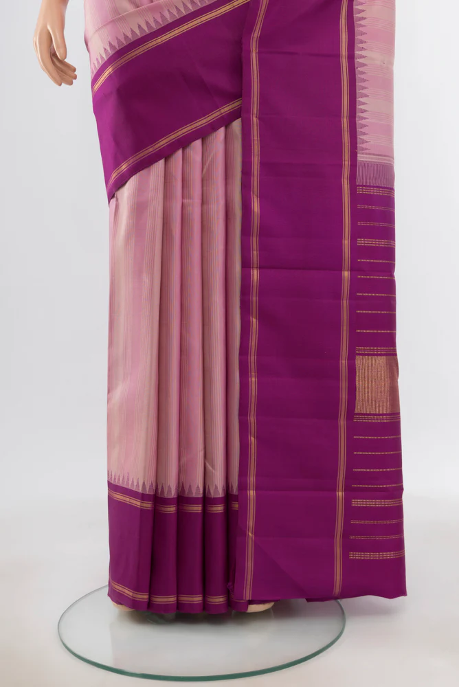 Pure Silk Pure Zari Rose pink Kanjivaram Saree - Image 3