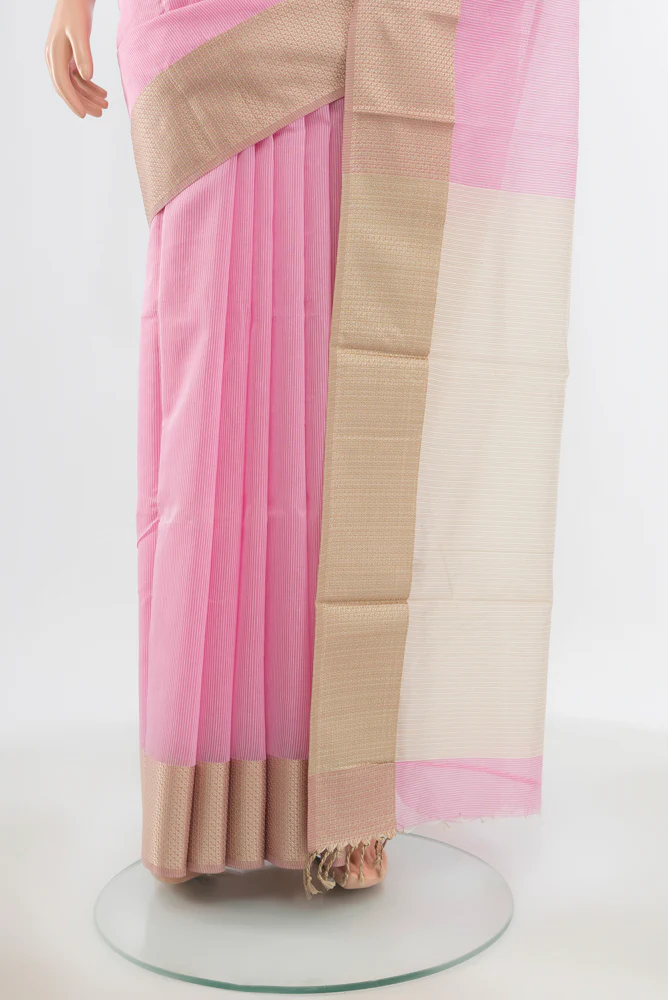 Rose pink Maheshwari Silk Cotton Saree - Image 3