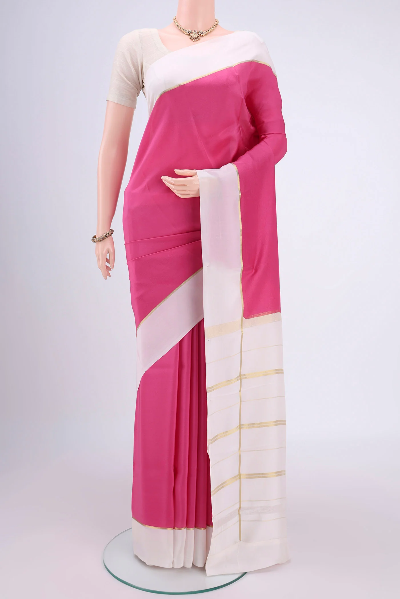 Pure Silk Pure Zari Rose pink Mysore Crepe Saree