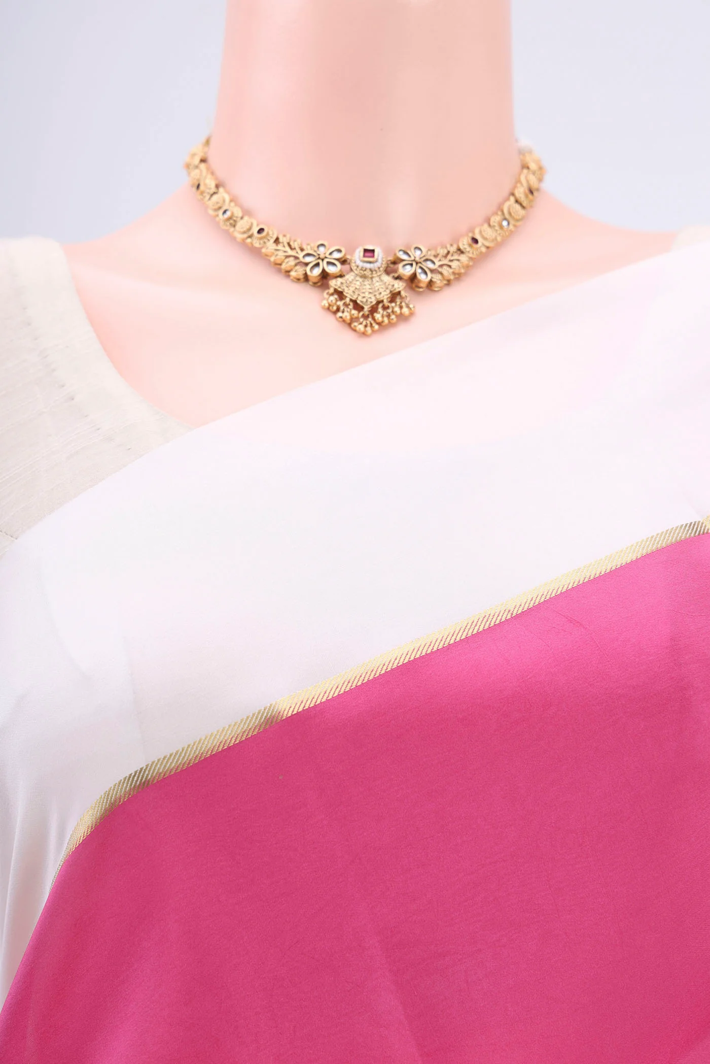 Pure Silk Pure Zari Rose pink Mysore Crepe Saree - Image 2