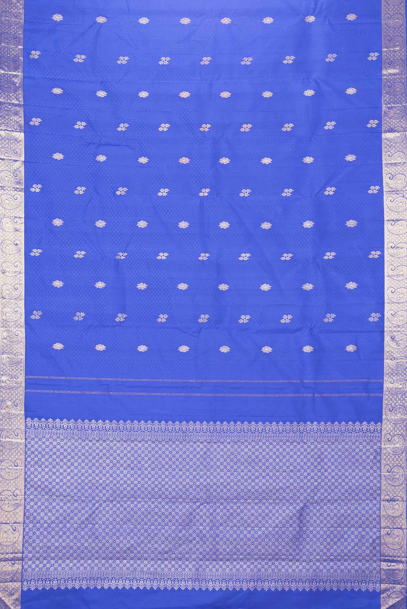 Pure Silk Pure Zari Royal Blue Dual Tone Kanchipuram Saree - Image 6