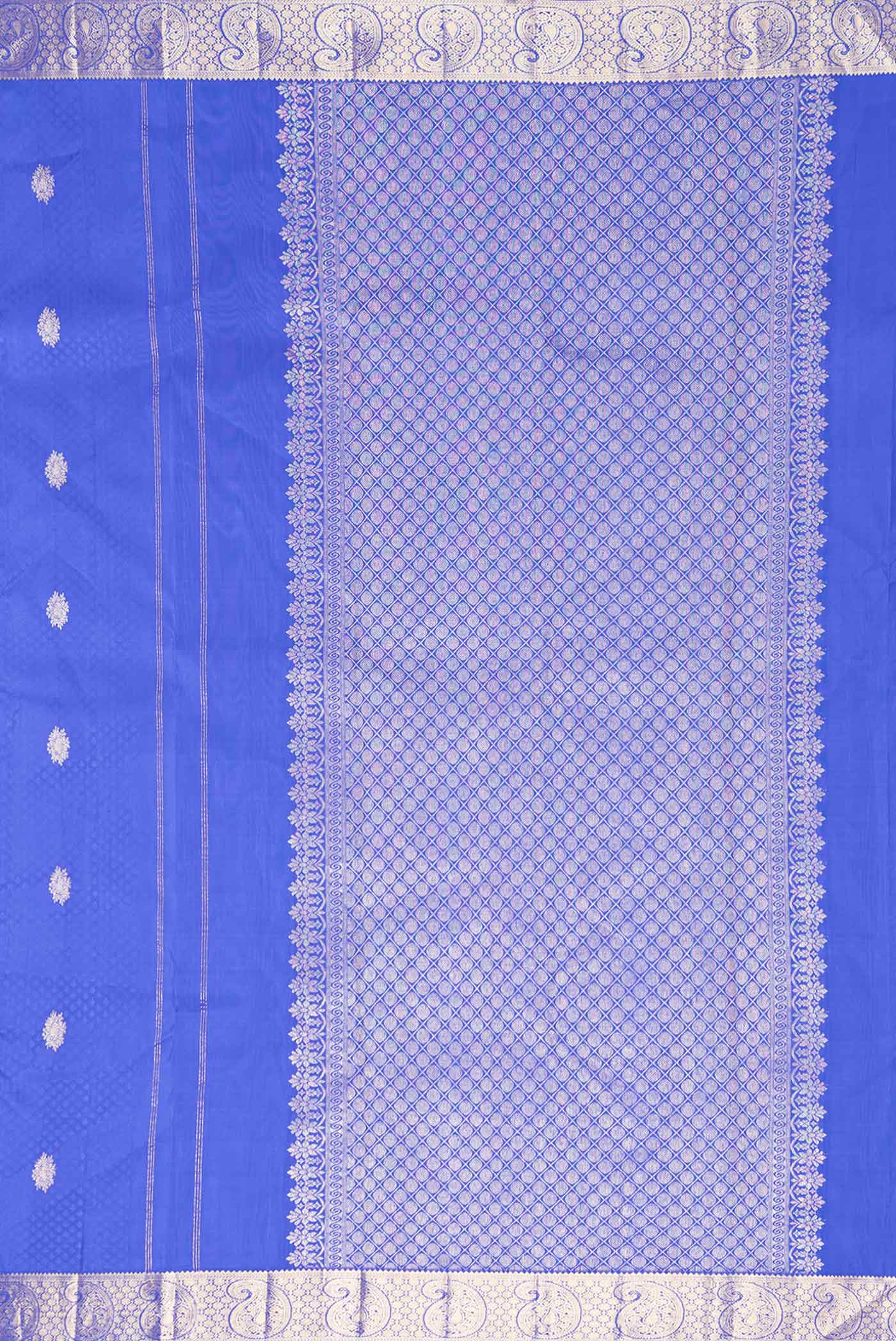 Pure Silk Pure Zari Royal Blue Dual Tone Kanchipuram Saree - Image 7