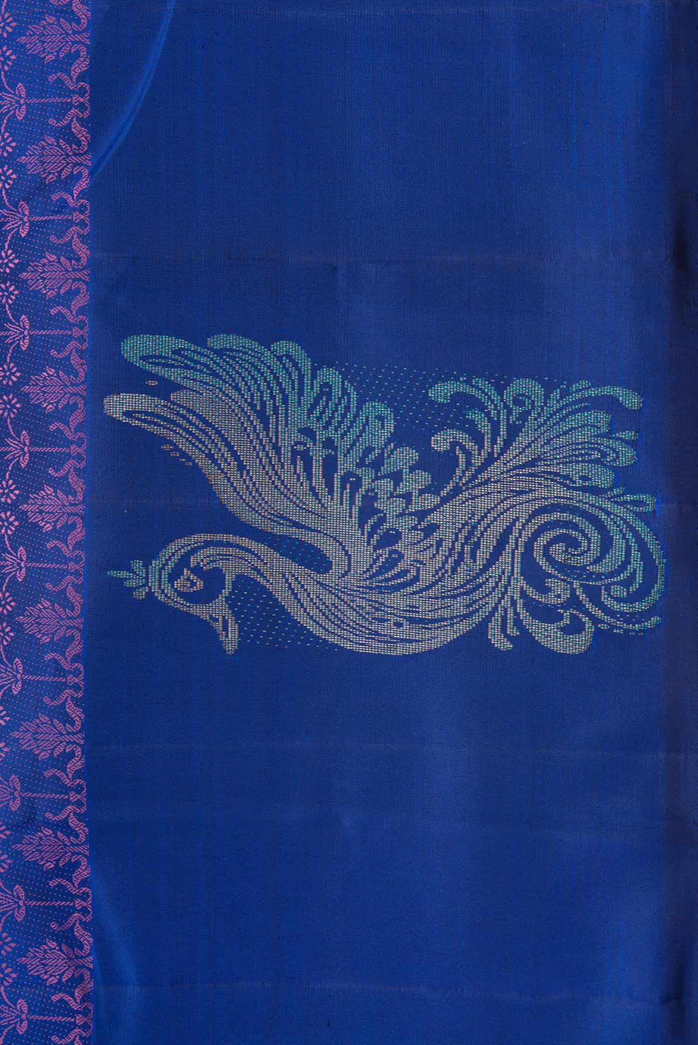 Pure Silk Pure Zari Royal Blue Dual Tone Kanchipuram Saree - Image 3