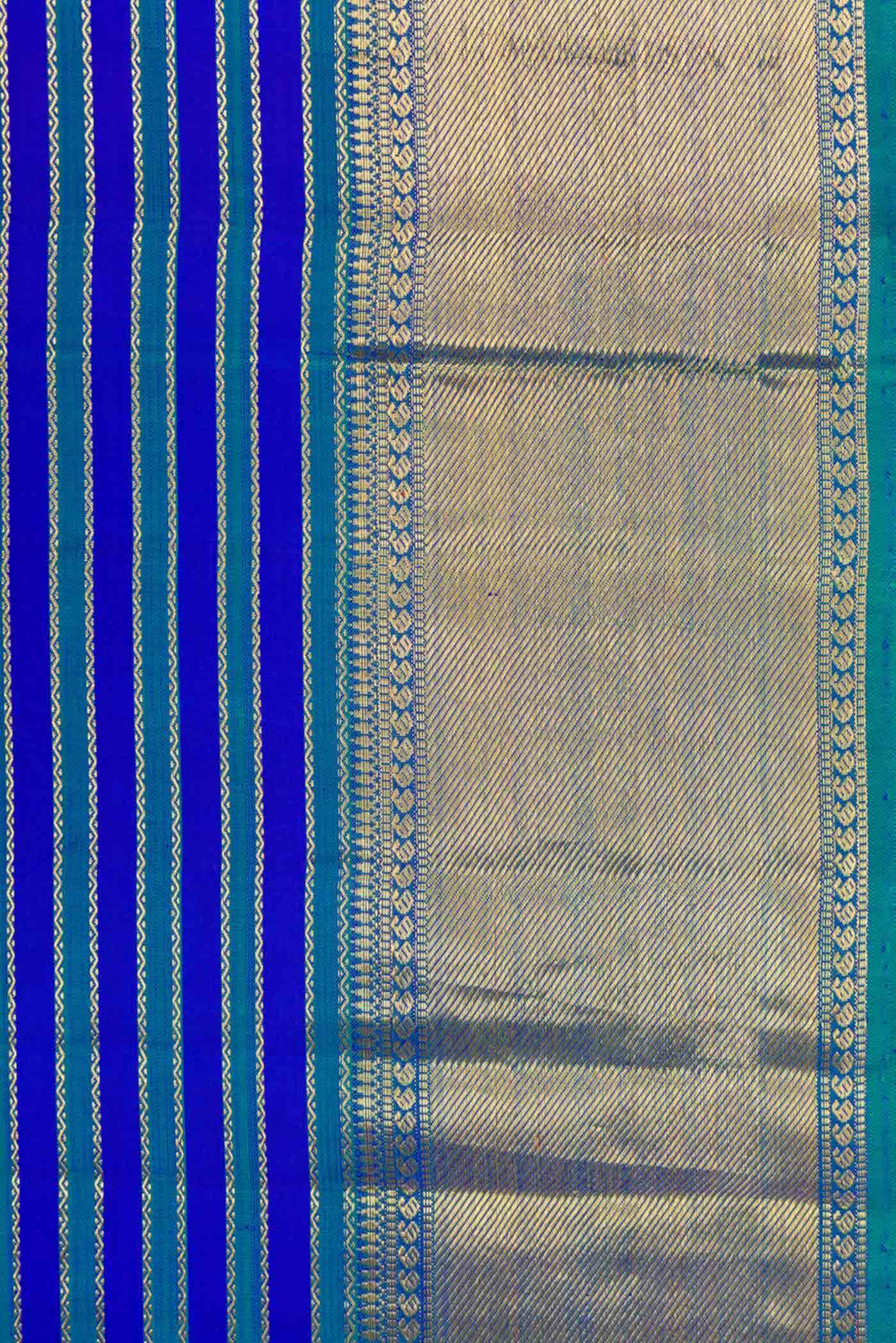 Pure Silk Pure Zari Royal Blue Dual Tone Kanjivaram Saree - Image 3