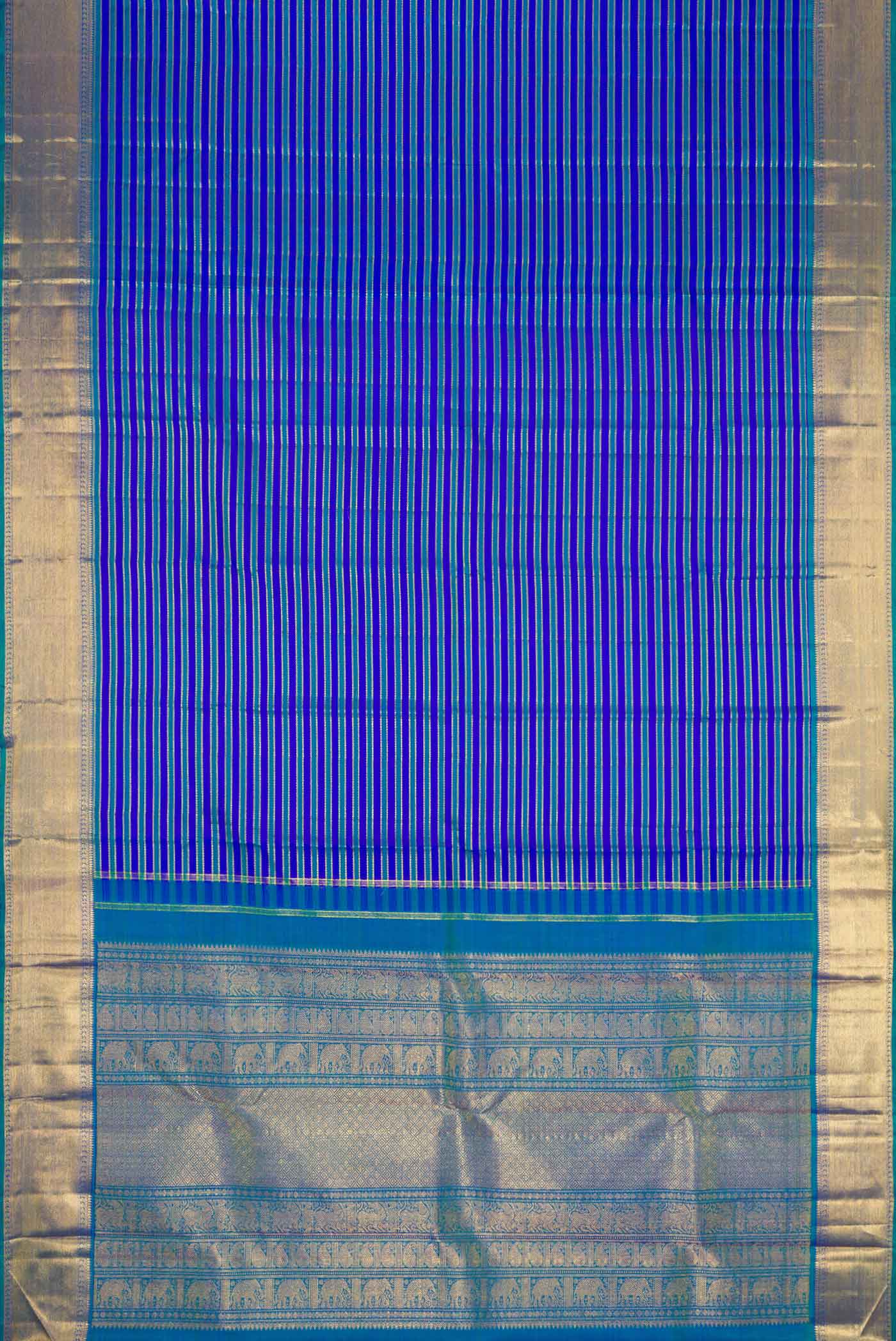 Pure Silk Pure Zari Royal Blue Dual Tone Kanjivaram Saree - Image 6