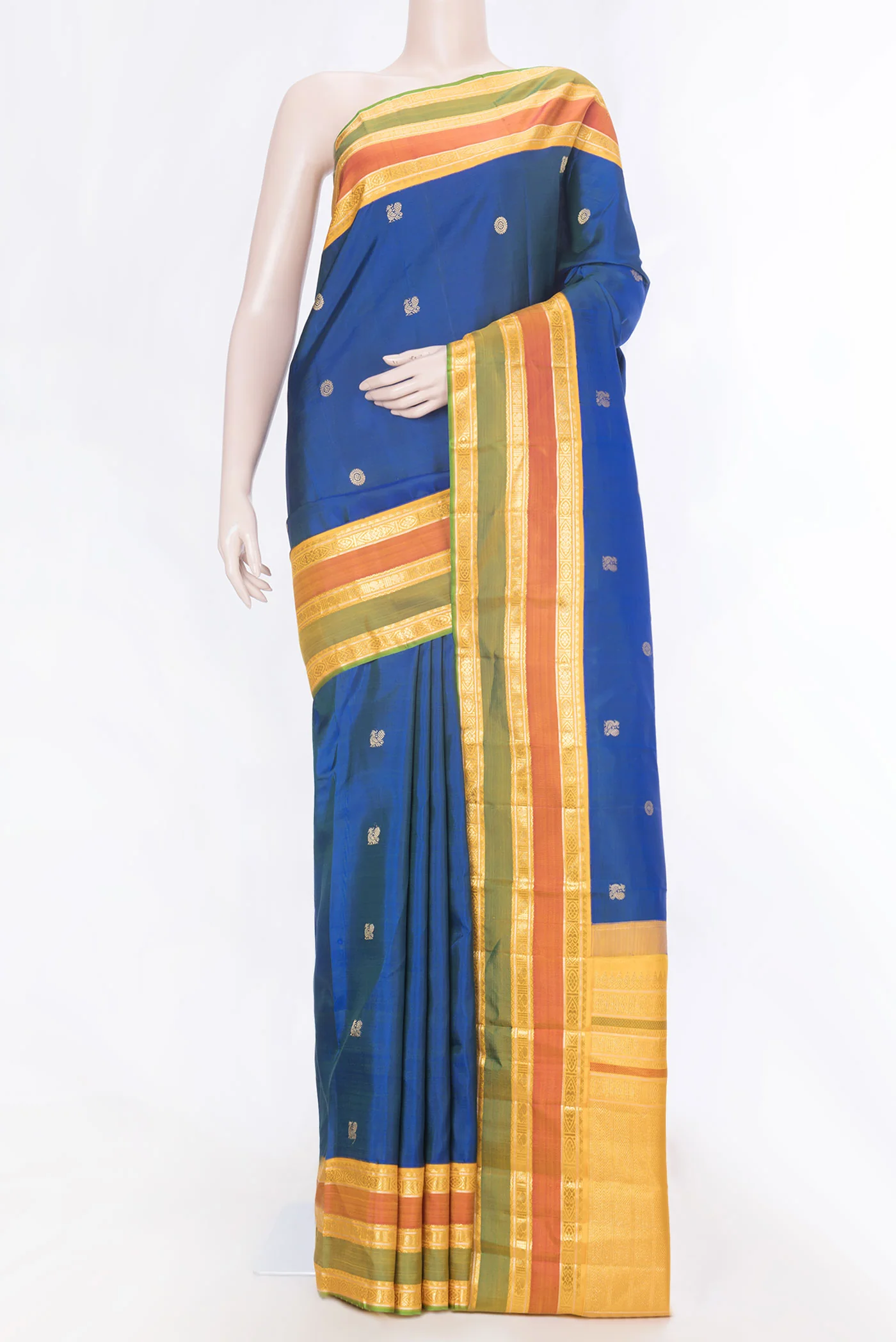 Pure Silk Pure Zari Royal Blue Dual Tone Kanchipuram Saree