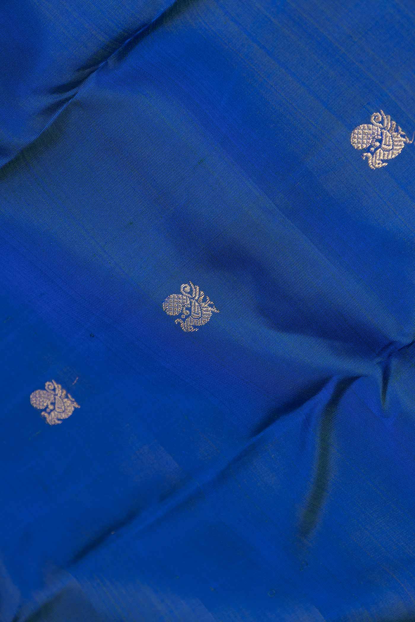 Pure Silk Pure Zari Royal Blue Dual Tone Kanchipuram Saree - Image 2