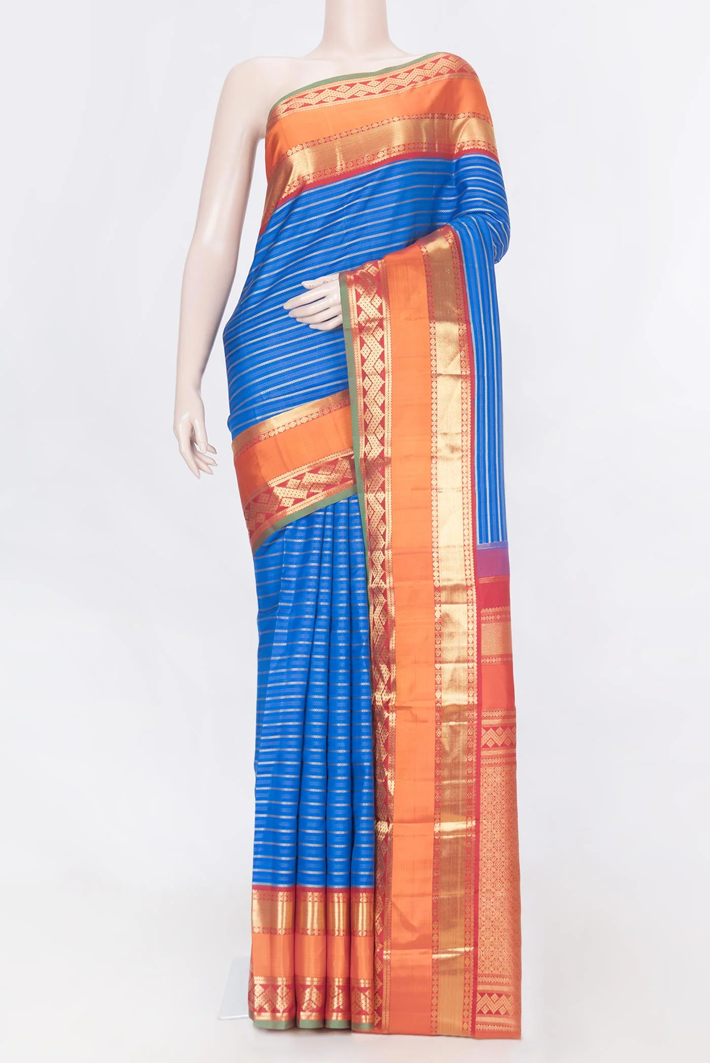 Pure Silk Pure Zari Royal Blue Dual Tone Kanjivaram Saree