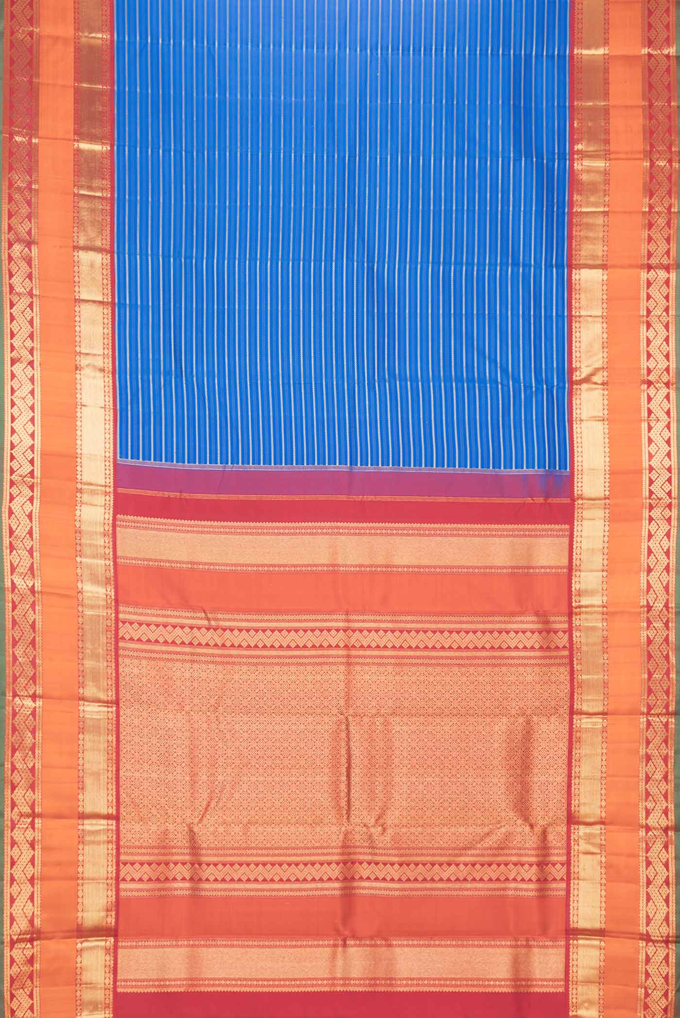 Pure Silk Pure Zari Royal Blue Dual Tone Kanjivaram Saree - Image 6