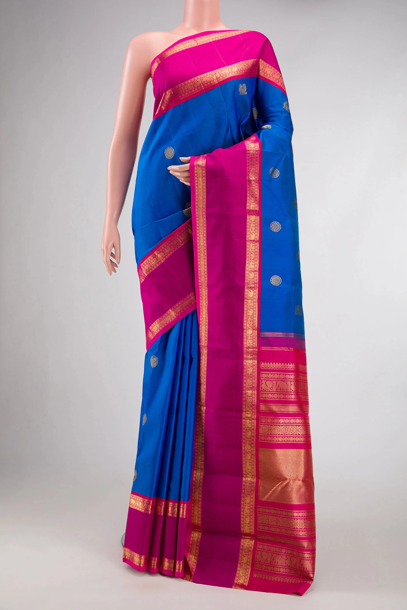 Pure Silk Pure Zari Royal Blue Kanjivaram Saree