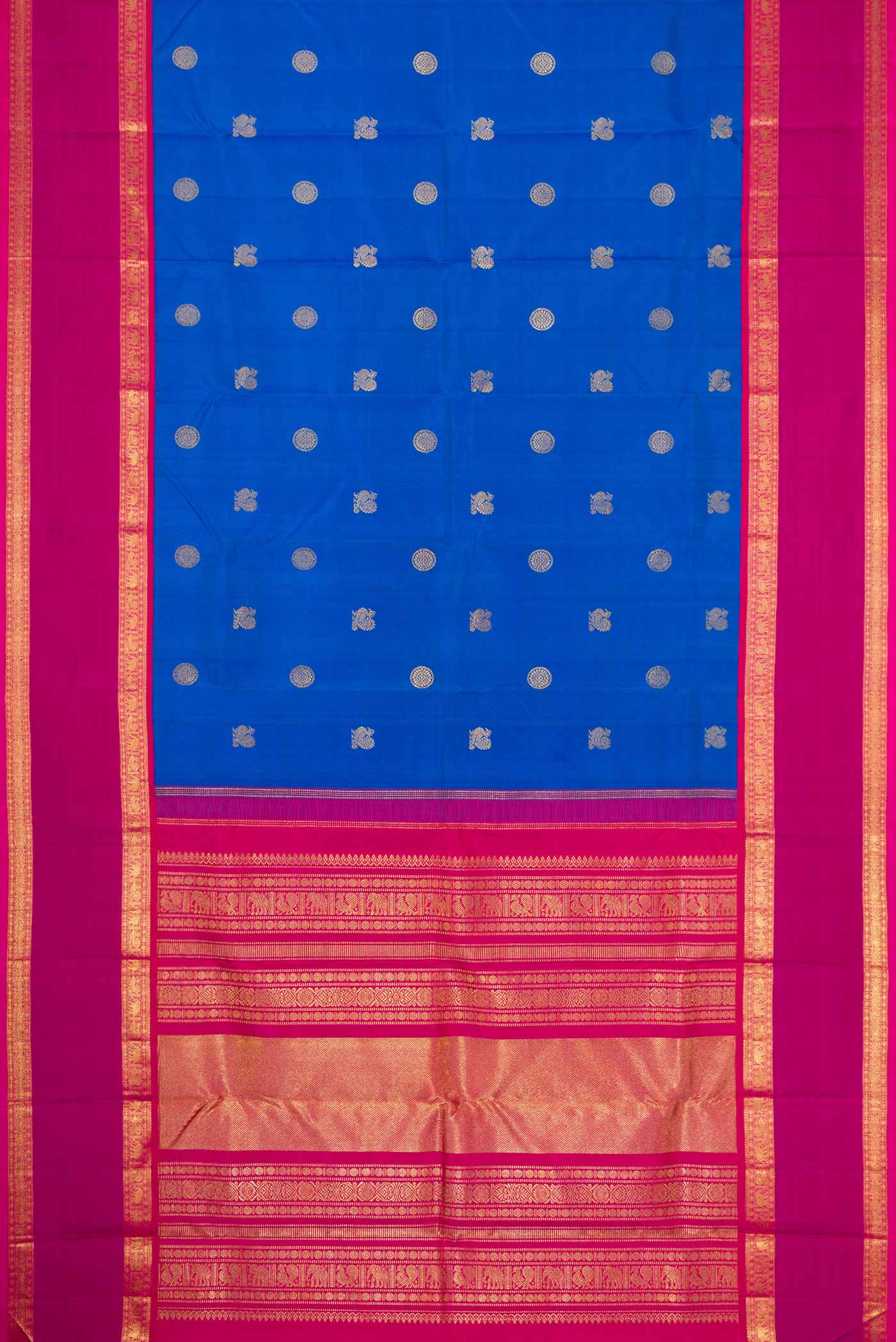 Pure Silk Pure Zari Royal Blue Kanjivaram Saree - Image 6