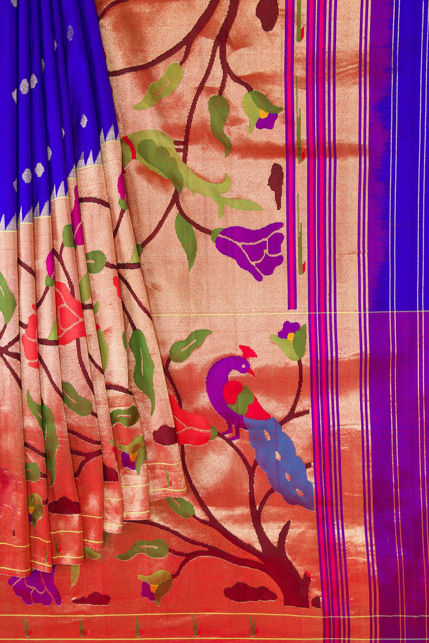 Pure Silk Pure Zari Royal Blue Paithani Saree - Image 4