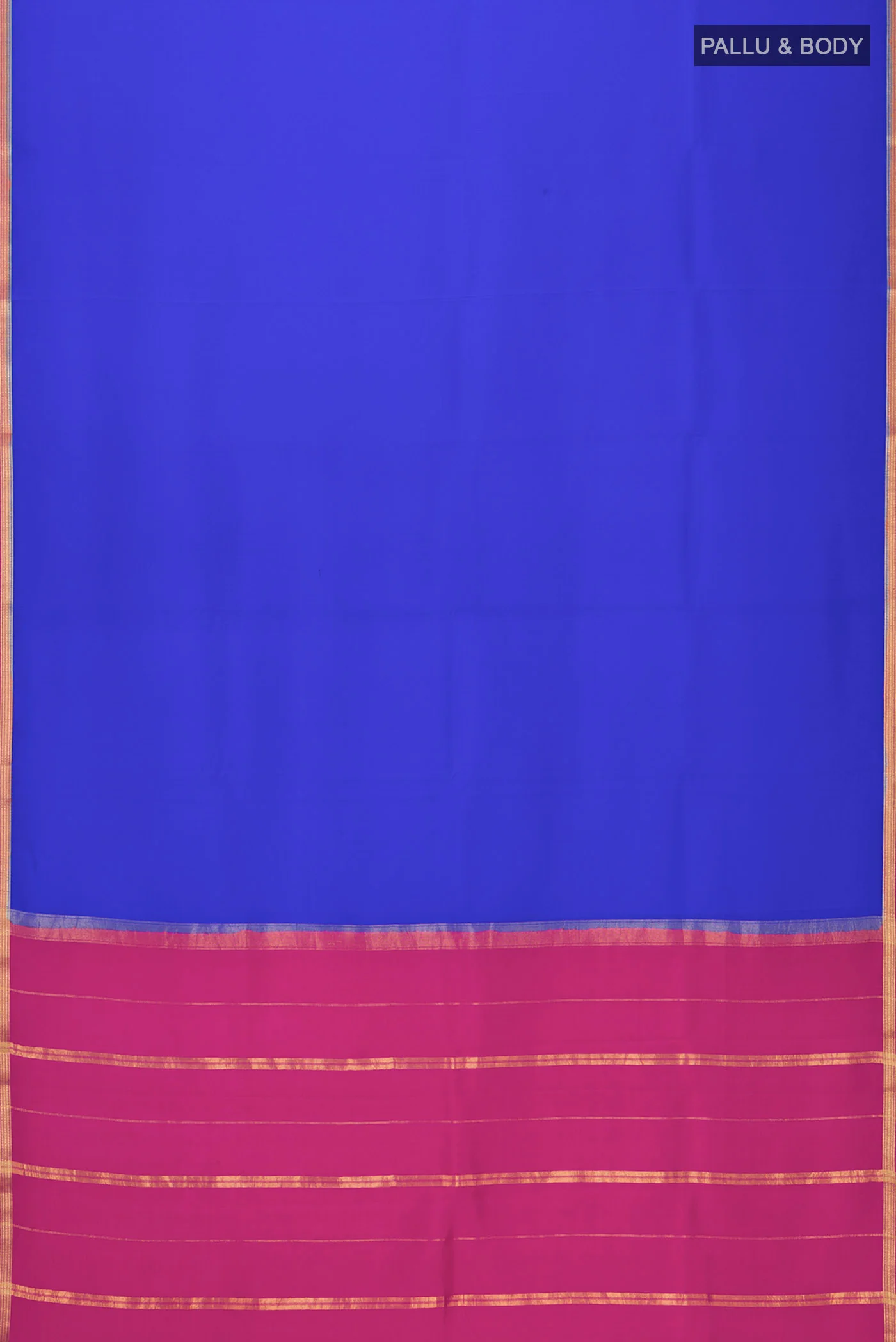 Pure Silk Pure Zari Royal Blue Mysore Crepe Saree - Image 6