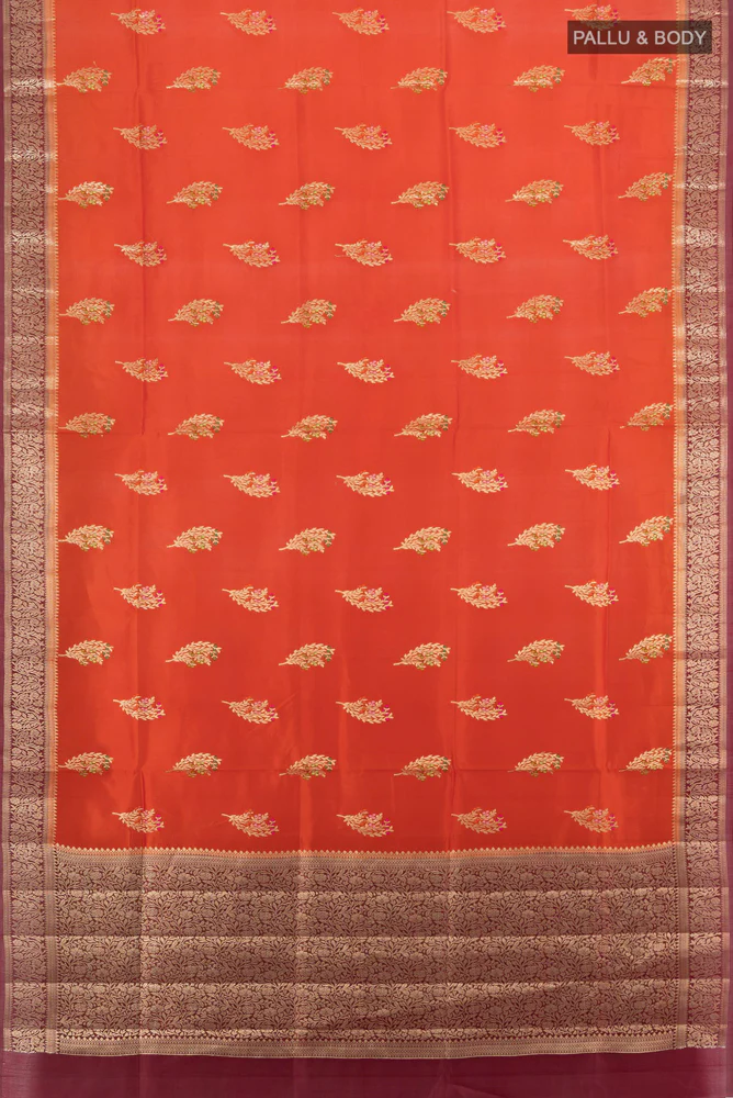 Rust Banarasi Raw Silk Saree - Image 5