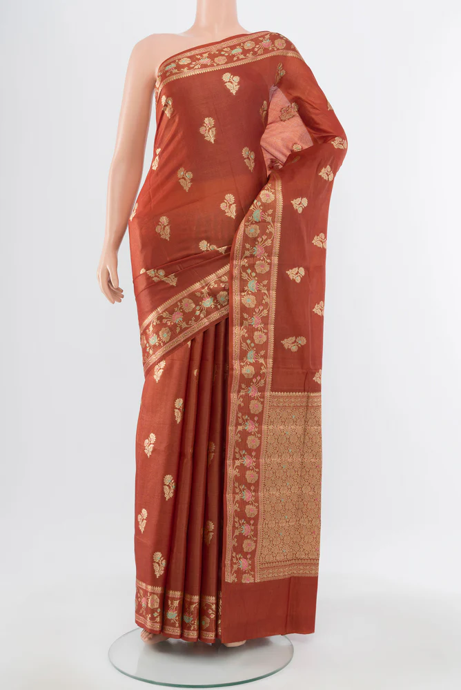 Rust Banarasi Tussar Silk Saree