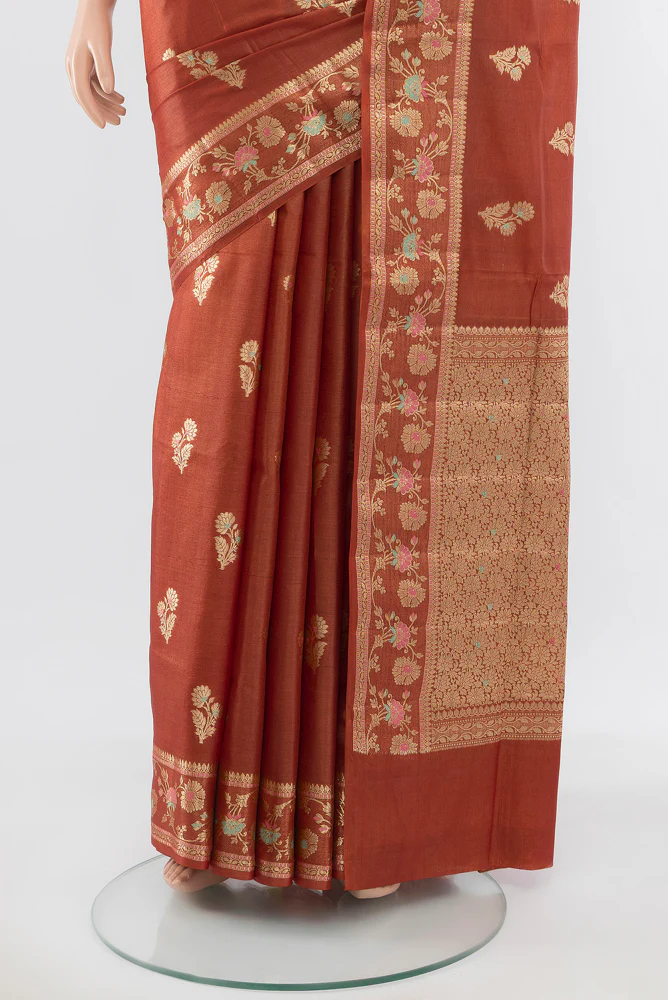 Rust Banarasi Tussar Silk Saree - Image 3