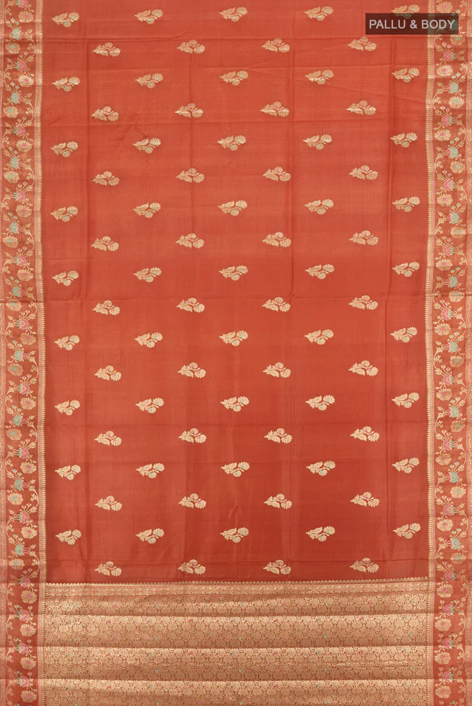 Rust Banarasi Tussar Silk Saree - Image 5
