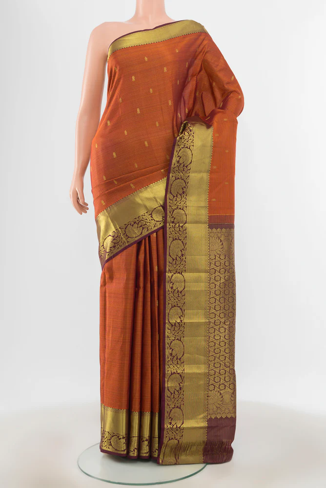 Pure Silk Pure Zari Rust Kanchipuram Saree