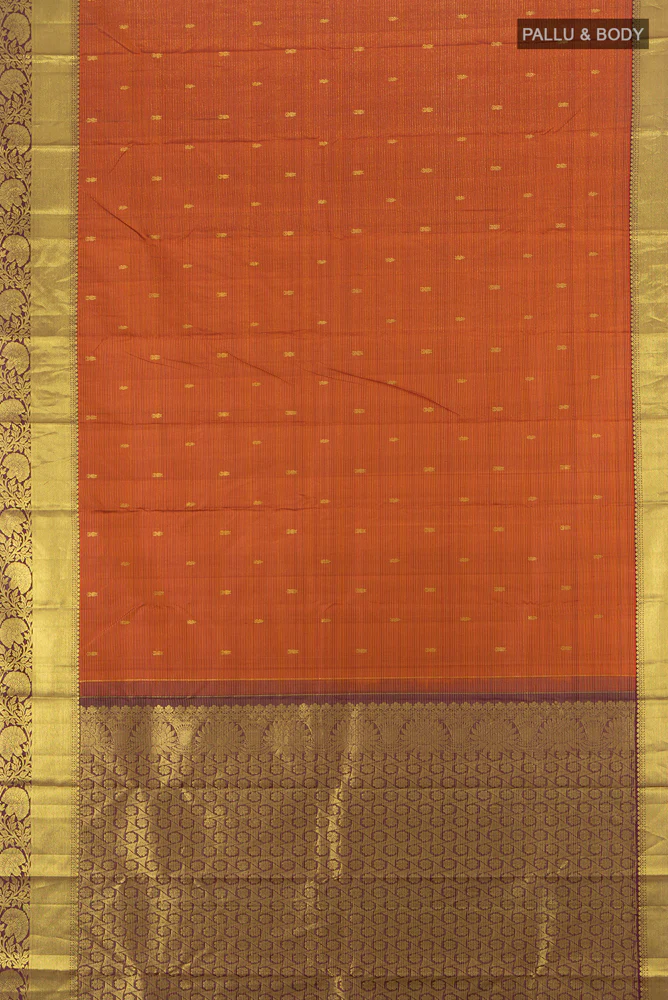 Pure Silk Pure Zari Rust Kanchipuram Saree - Image 5