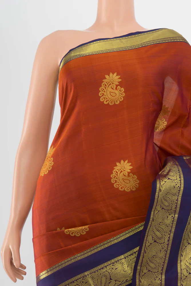 Rust Kanchipuram Silk Saree - Image 2