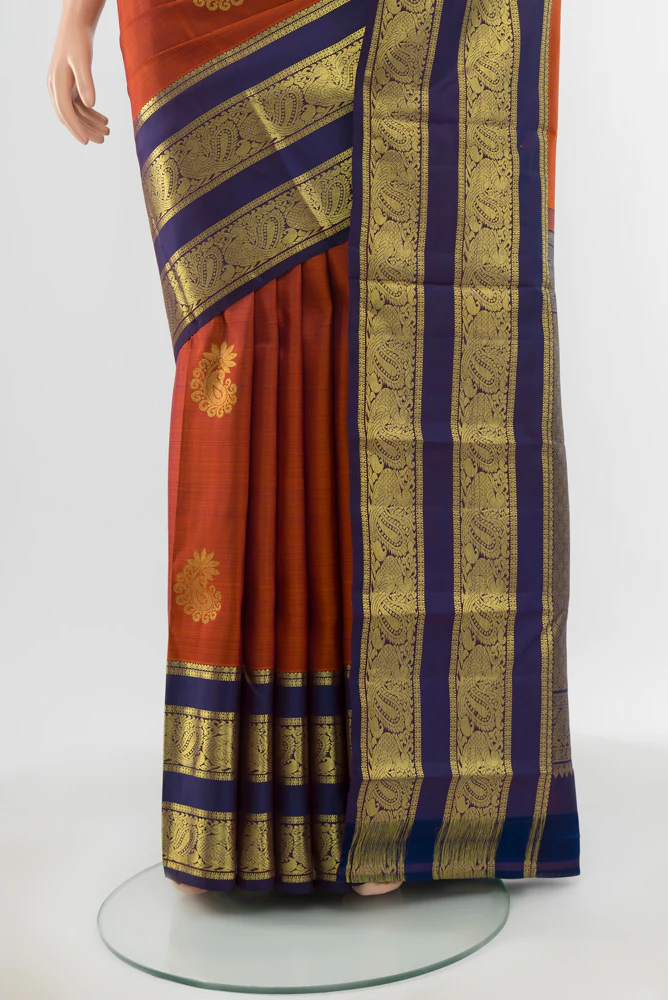 Rust Kanchipuram Silk Saree - Image 3