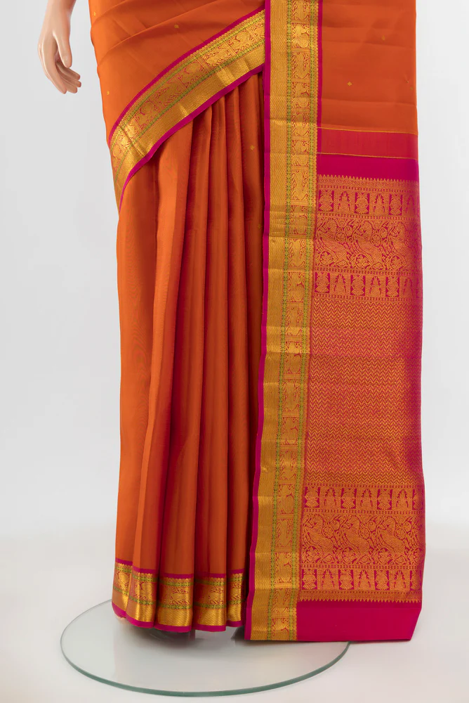 Orange Kanjivaram Silk Saree - Image 3