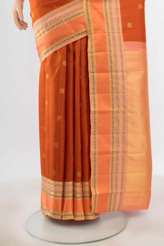 Rust Kanjivaram Silk Saree - Image 3