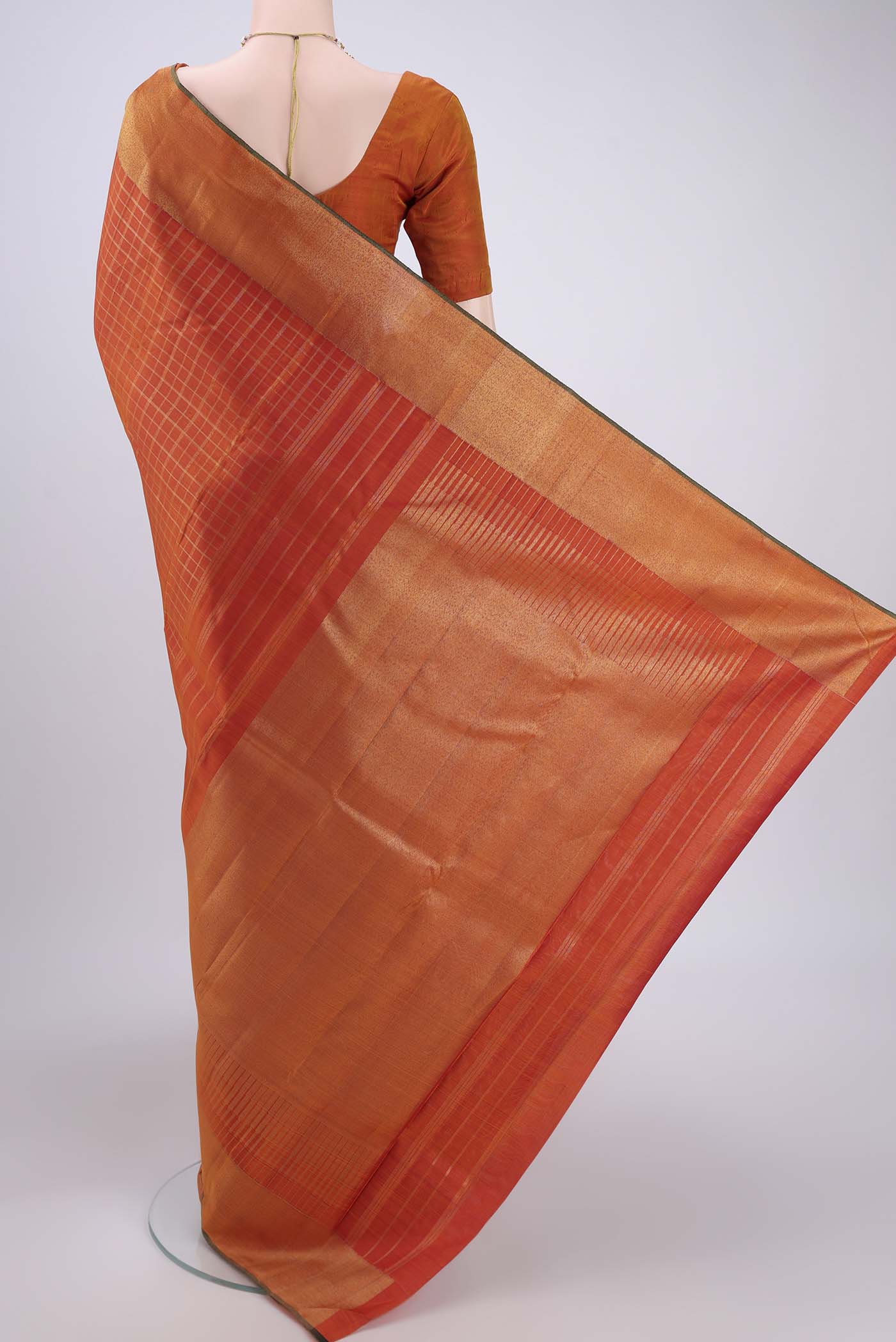Pure Silk Pure Zari Rust Kanjivaram Saree - Image 3
