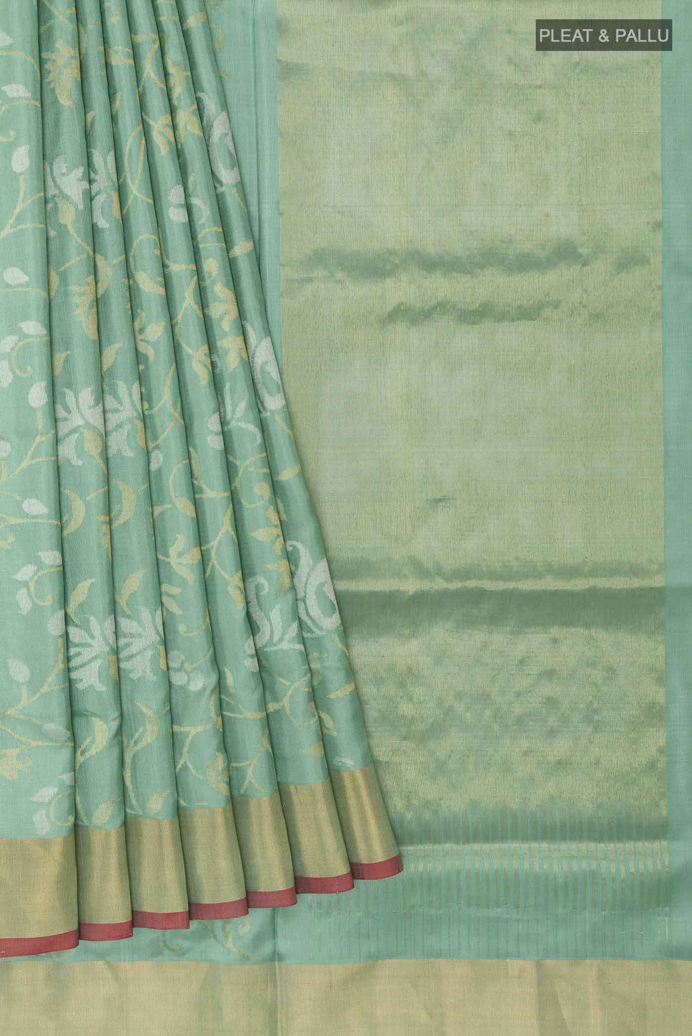 Pure Silk Pure Zari Sage Green Uppada Saree - Image 4