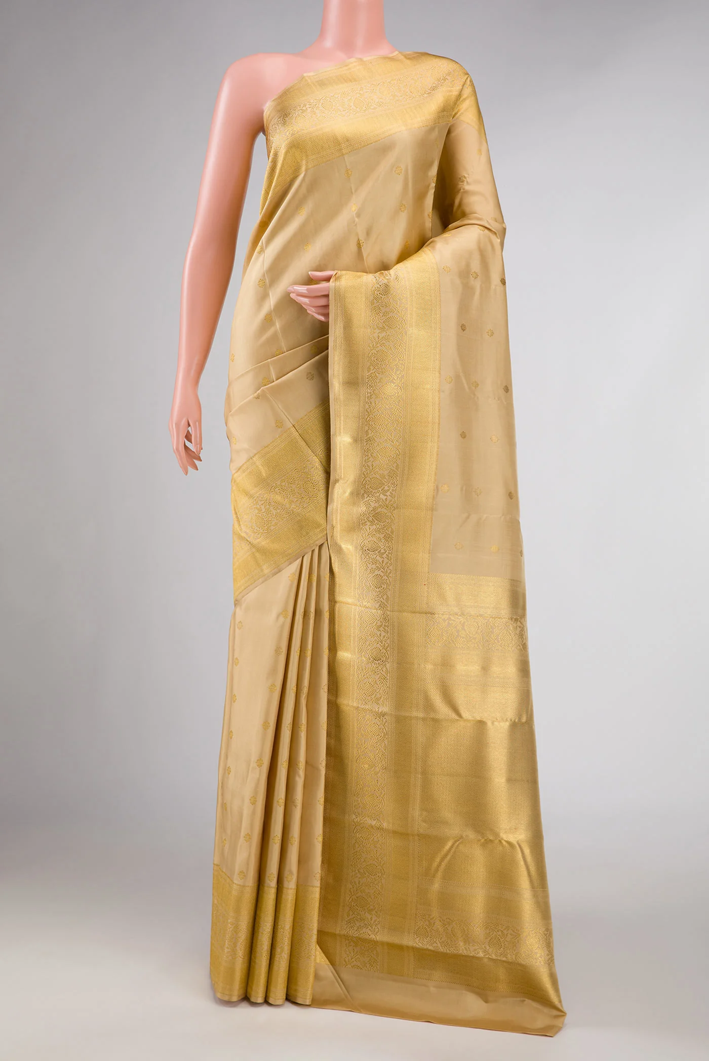 Pure Silk Pure Zari Sandal Dual Tone Kanjivaram Saree