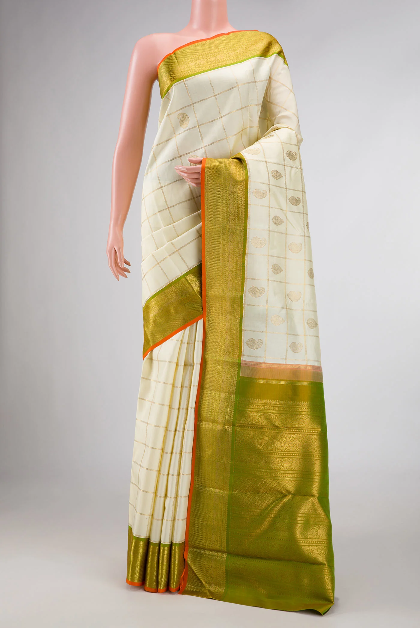 Pure Silk Pure Zari Sandal Dual Tone Kanjivaram Saree