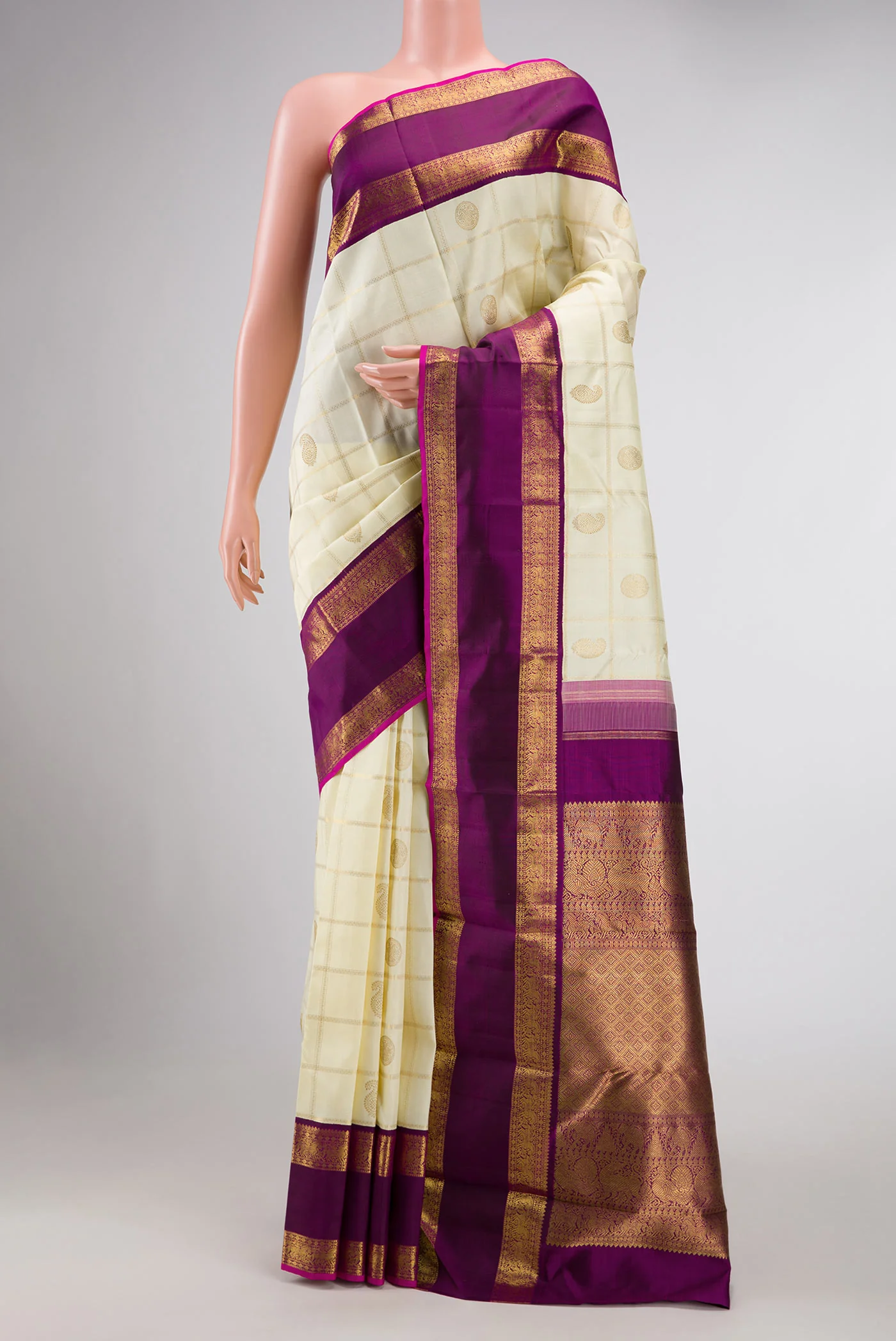 Pure Silk Pure Zari Sandal Dual Tone Kanjivaram Saree