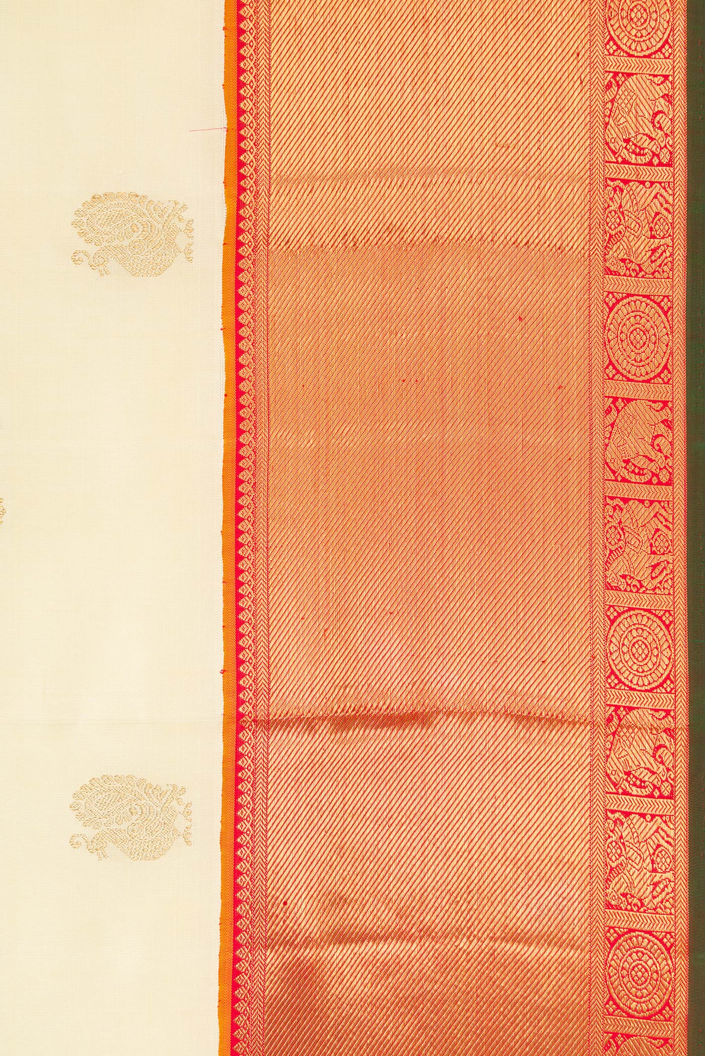 Pure Silk Pure Zari Cream Kanjivaram Saree - Image 3