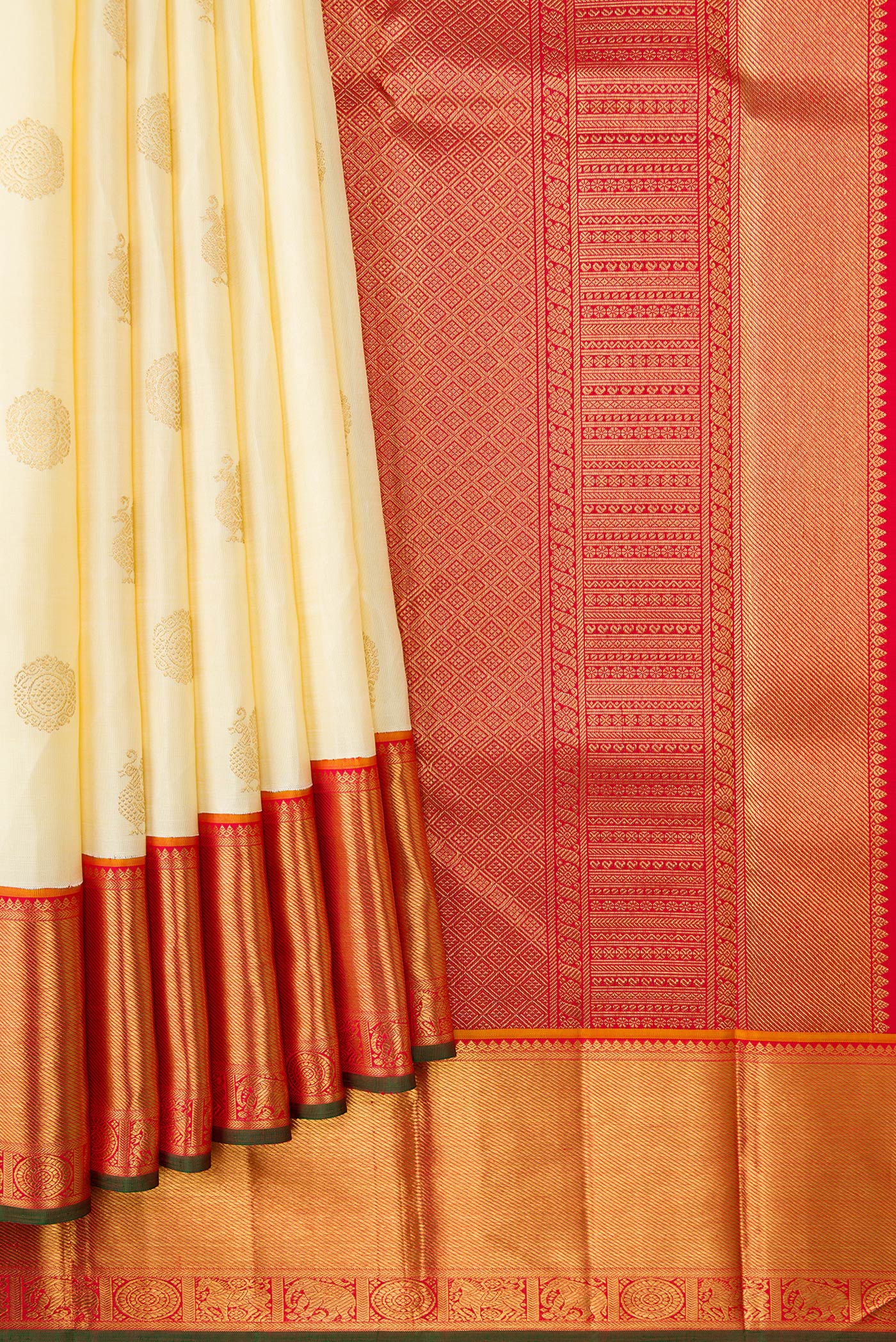 Pure Silk Pure Zari Cream Kanjivaram Saree - Image 4