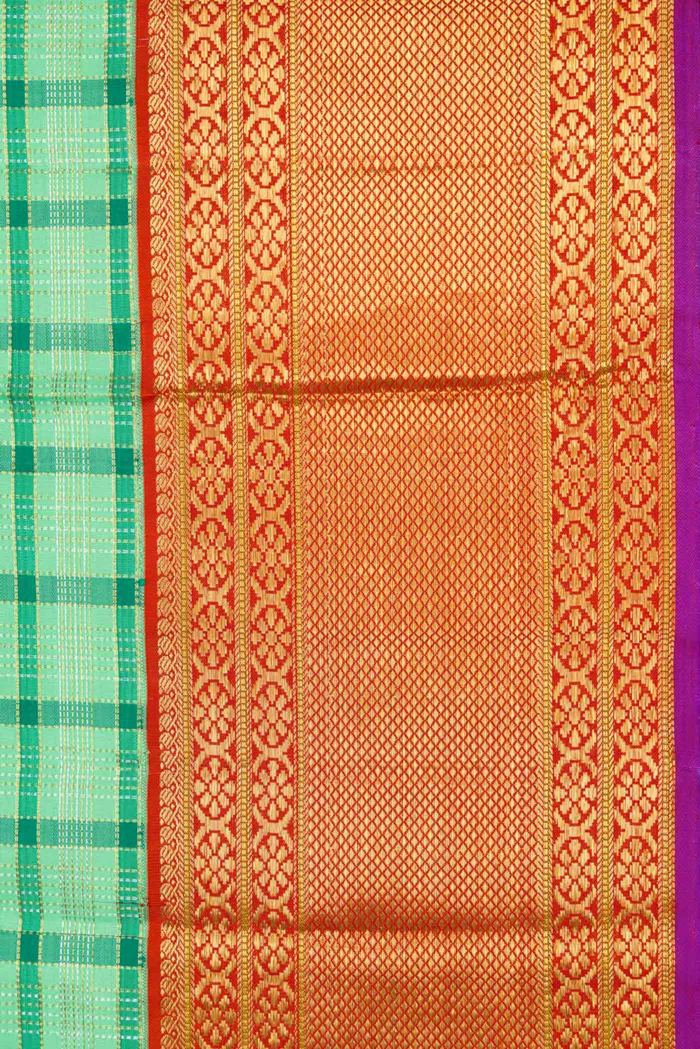 Pure Silk Pure Zari Sea Green Dual Tone Kanjivaram Saree - Image 3