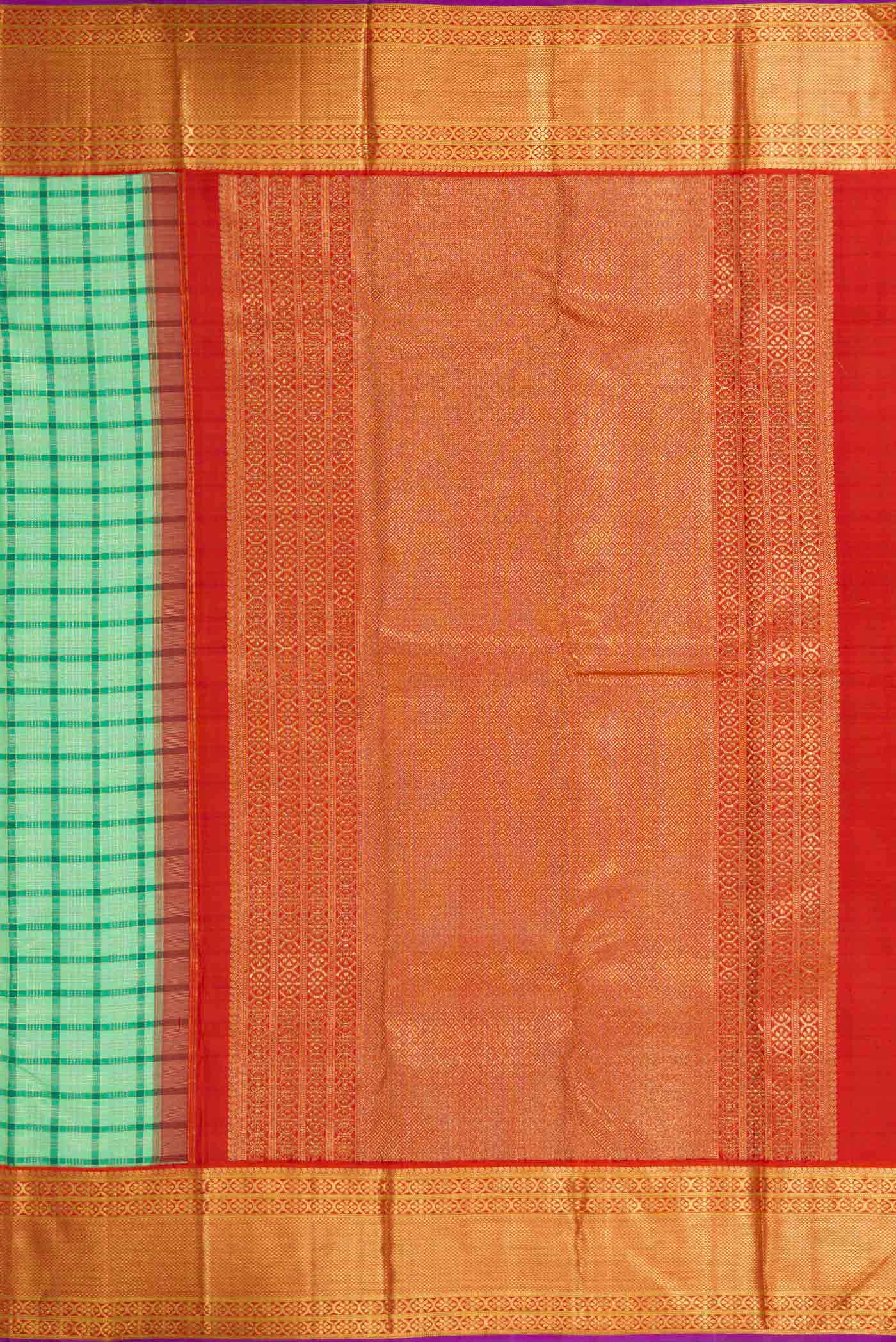 Pure Silk Pure Zari Sea Green Dual Tone Kanjivaram Saree - Image 7